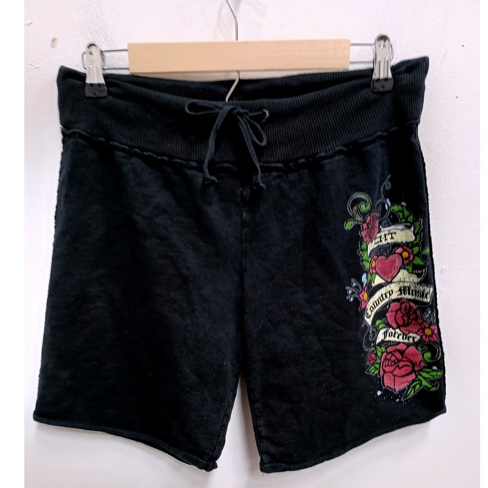 Y2K VTG CMT Loot Shorts Juniors 11/13 Black Country Music Forever Gunge